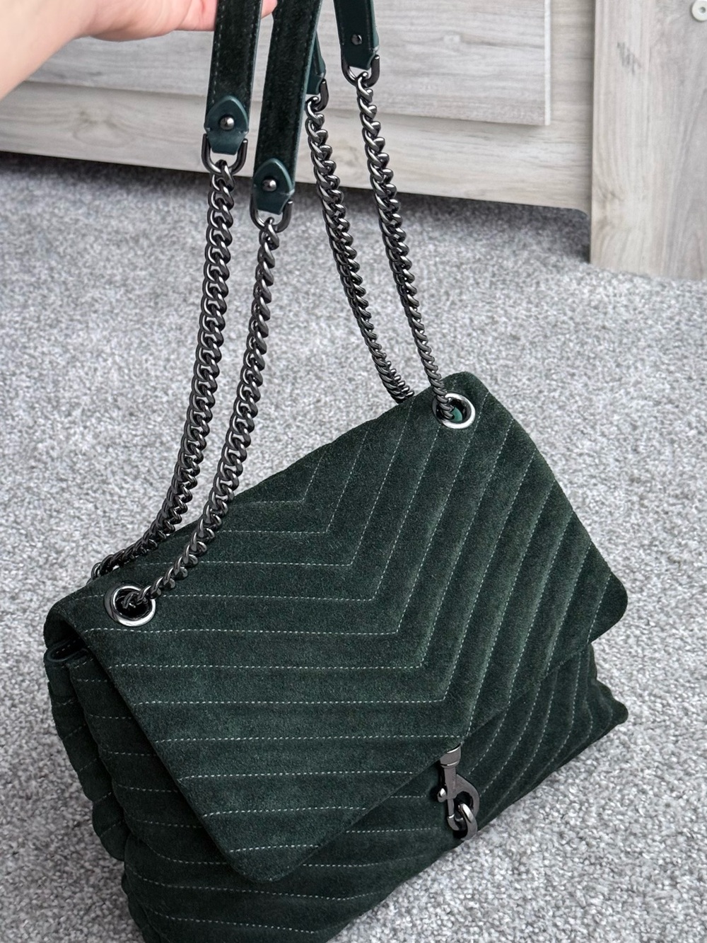 Rebecca Minkoff Quilted Velvet Chain-Strap Shoulder Bag in Dark Green